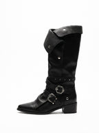 BUCKLE STRAP FOLDOVER KNIGHT BOOTS