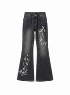 Cherry Blossom Embroidered Flare Jeans