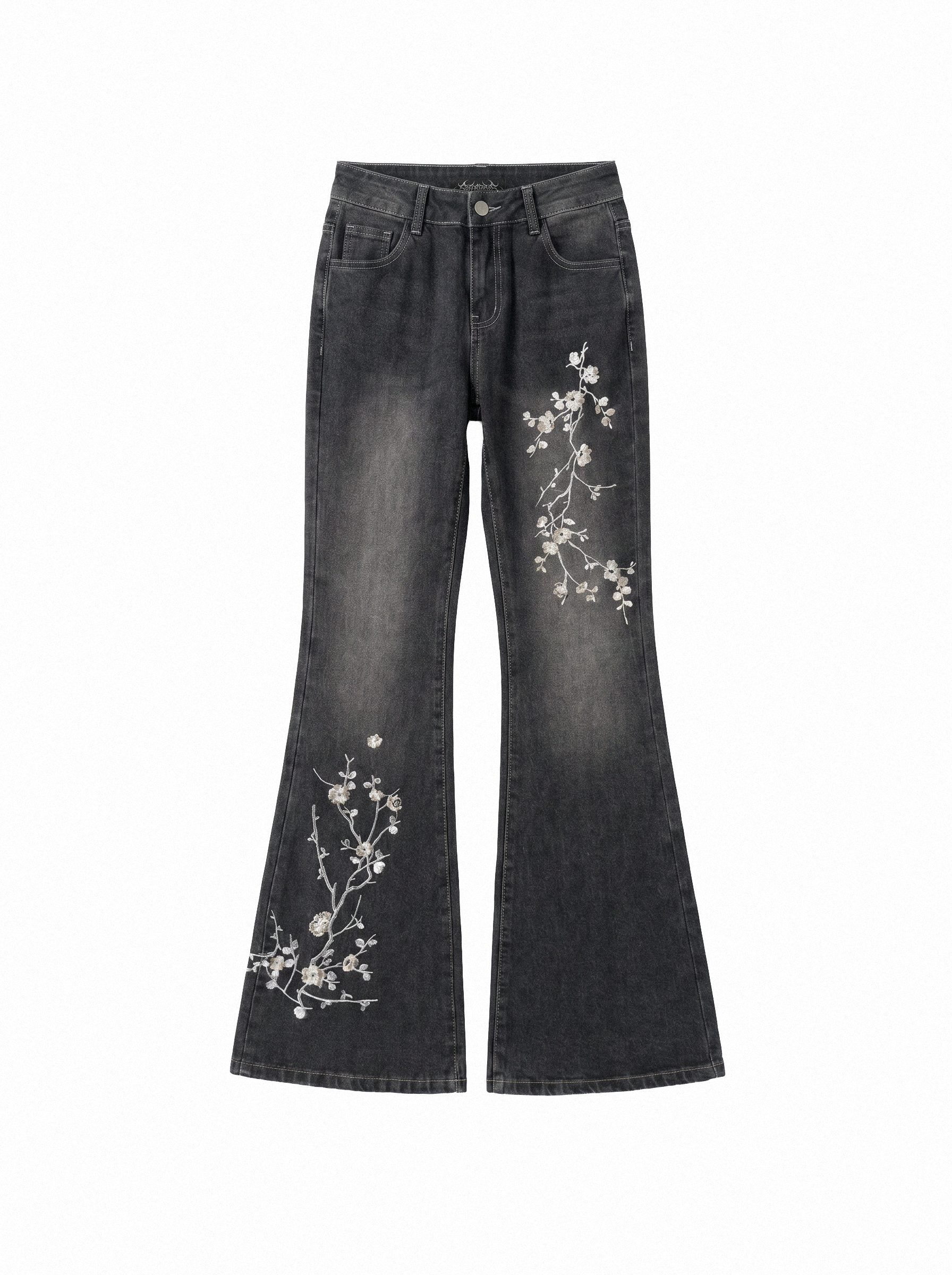 Cherry Blossom Embroidered Flare Jeans