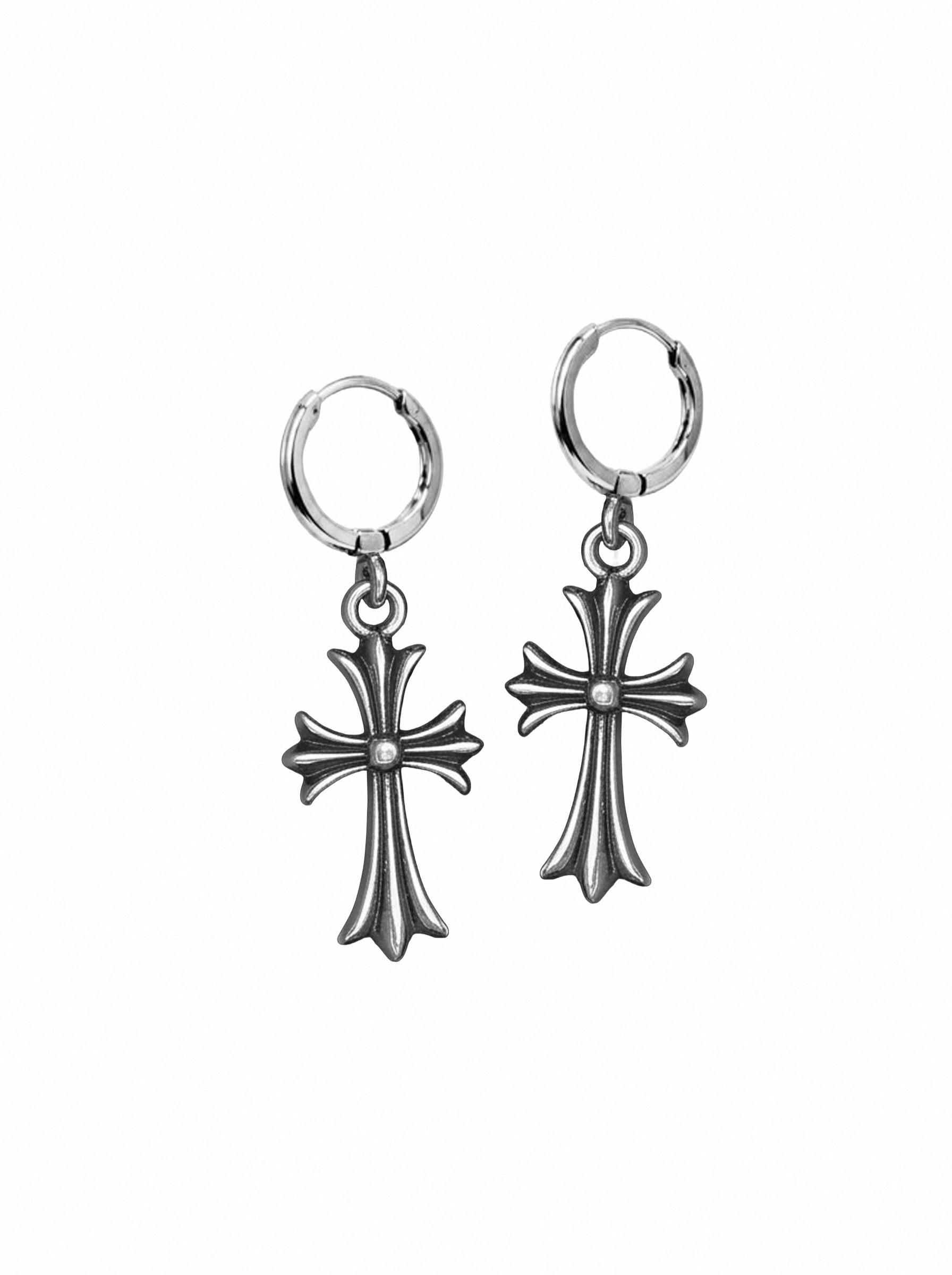 Chrome Cross Hoop Earrings