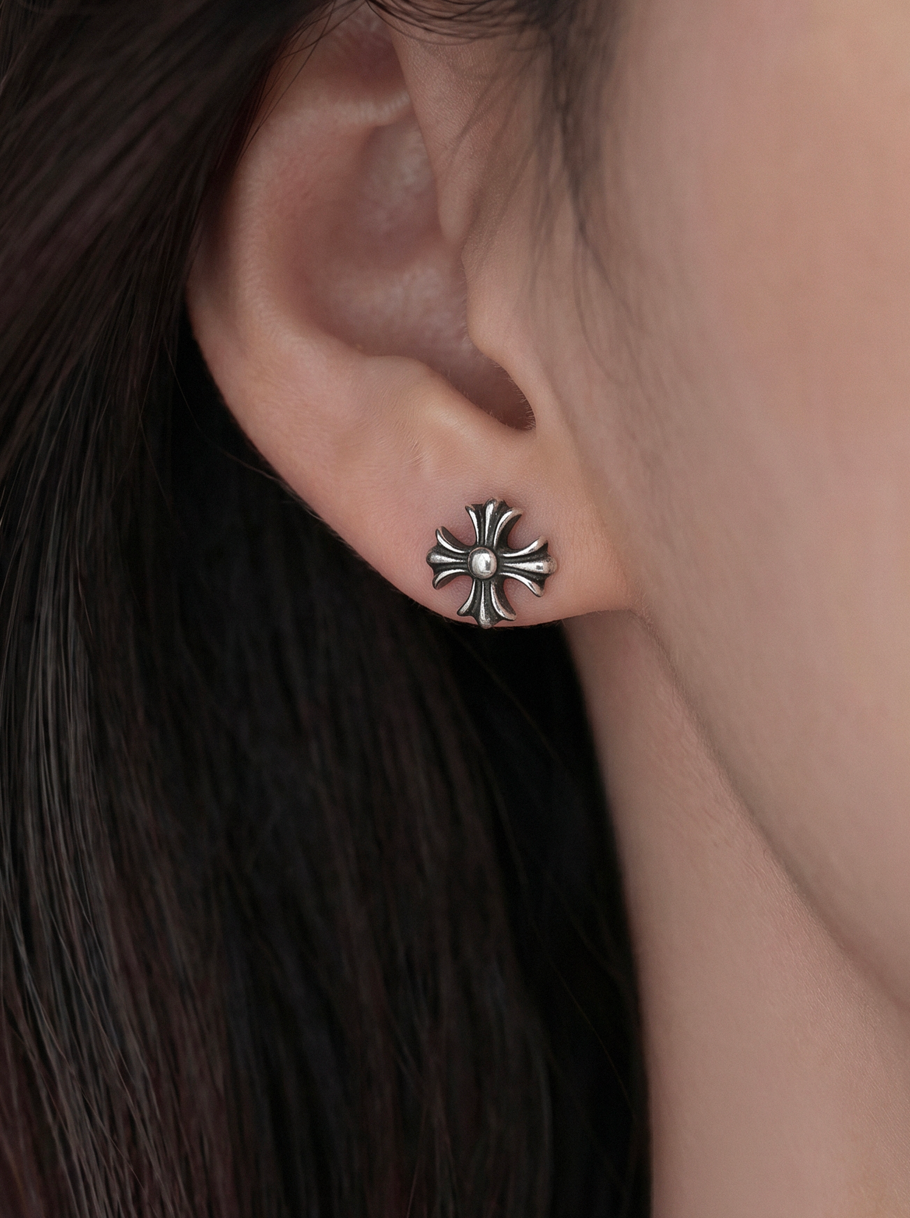 Chrome Cross Stud Earrings