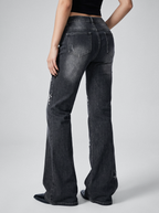 Cherry Blossom Embroidered Flare Jeans - back view