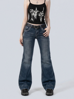 Stonewashed Low Rise Bootcut Jeans - front view