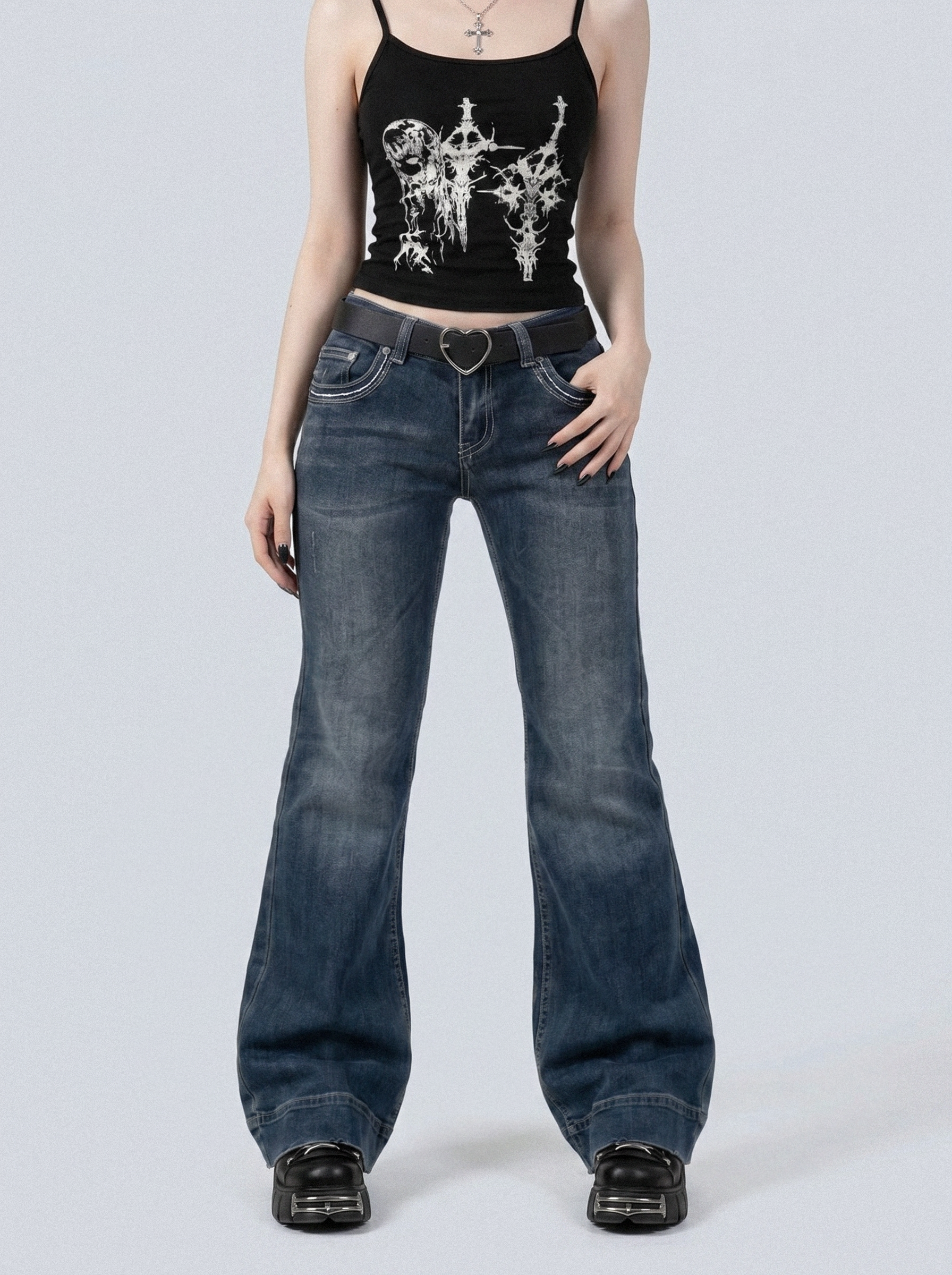 Stonewashed Low Rise Bootcut Jeans