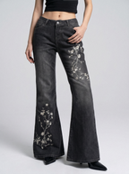 Cherry Blossom Embroidered Flare Jeans - front view