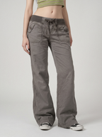 Drawstring Waist Flare Cargo Pants - front view