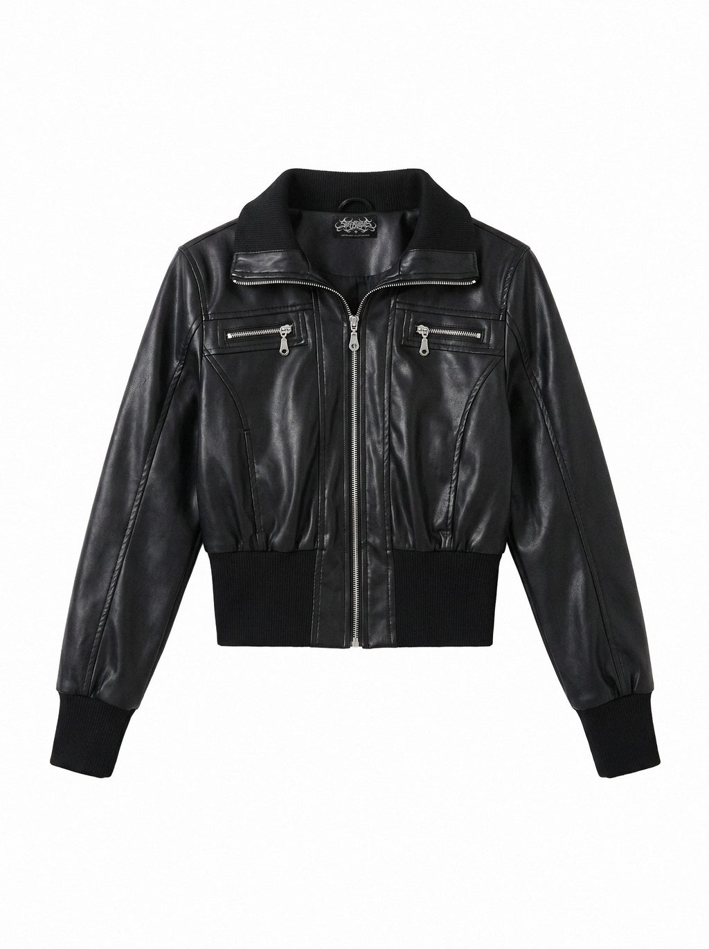 Cropped Bomber Faux Leather Jacket