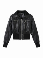 Cropped Bomber Faux Leather Jacket