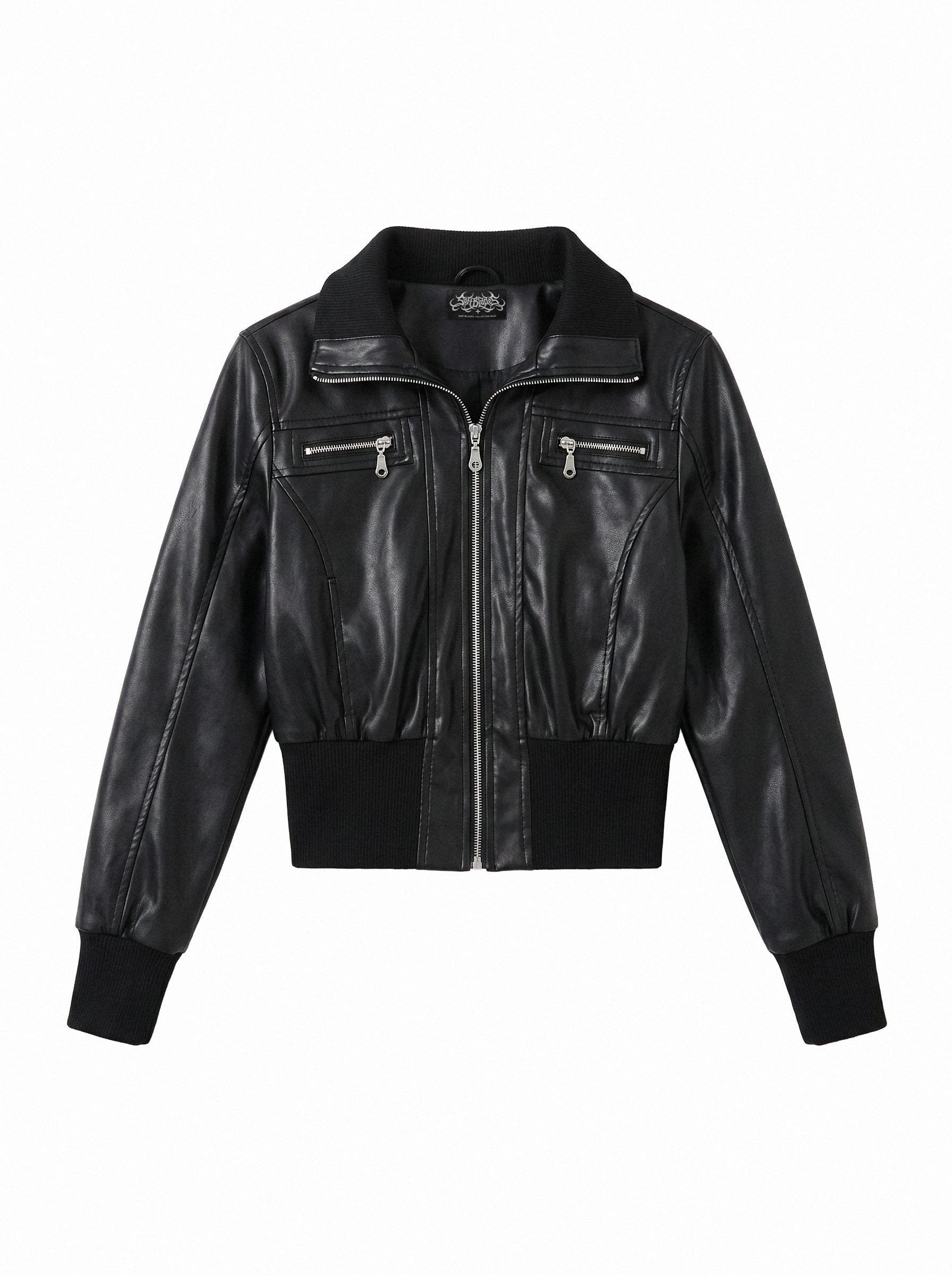 Cropped Bomber Faux Leather Jacket