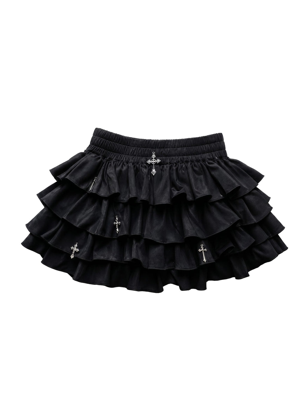 CROSS CHARM TIERED MINI SKIRT