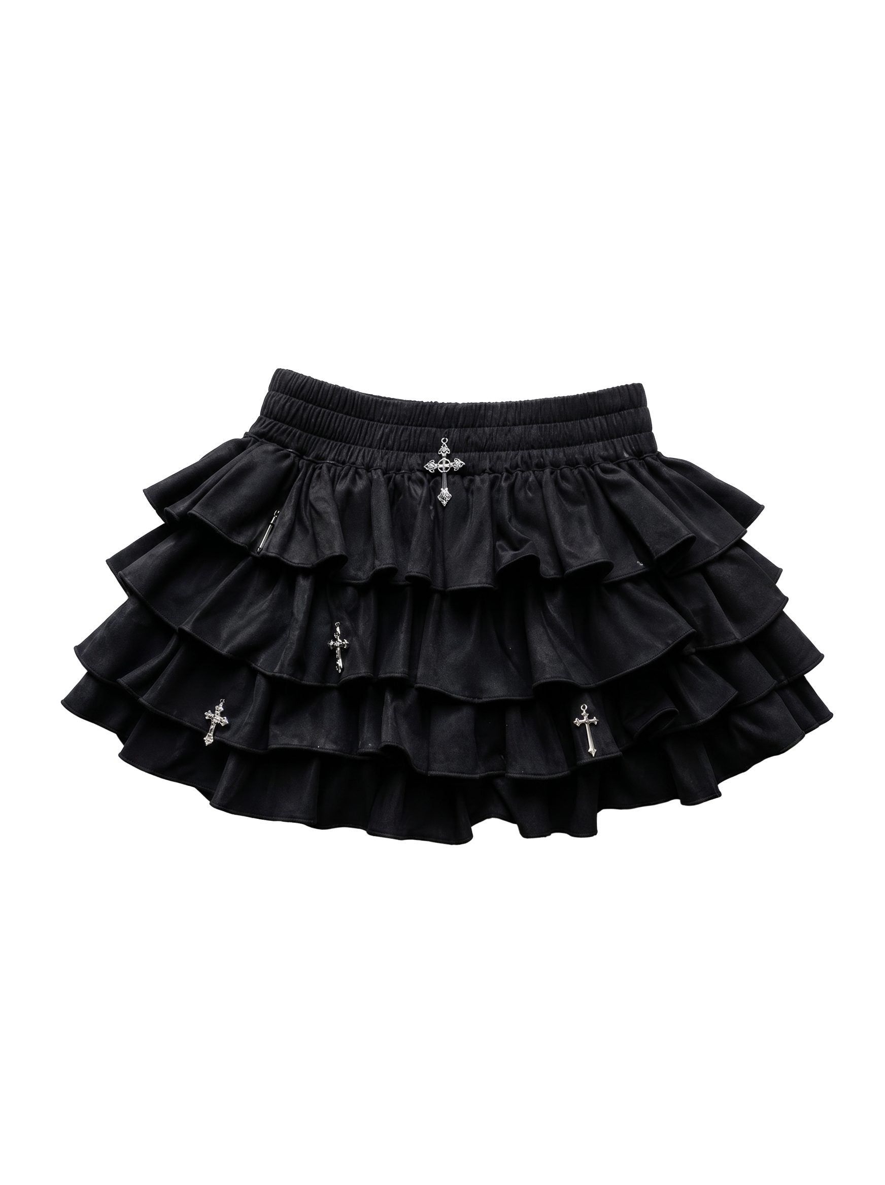 CROSS CHARM TIERED MINI SKIRT