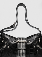 Studded Croc Moto Baguette Bag - detail view