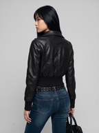Cropped Bomber Faux Leather Jacket - back view