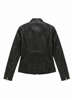 Ribbed Shoulder Slim Moto Jacket - detail view