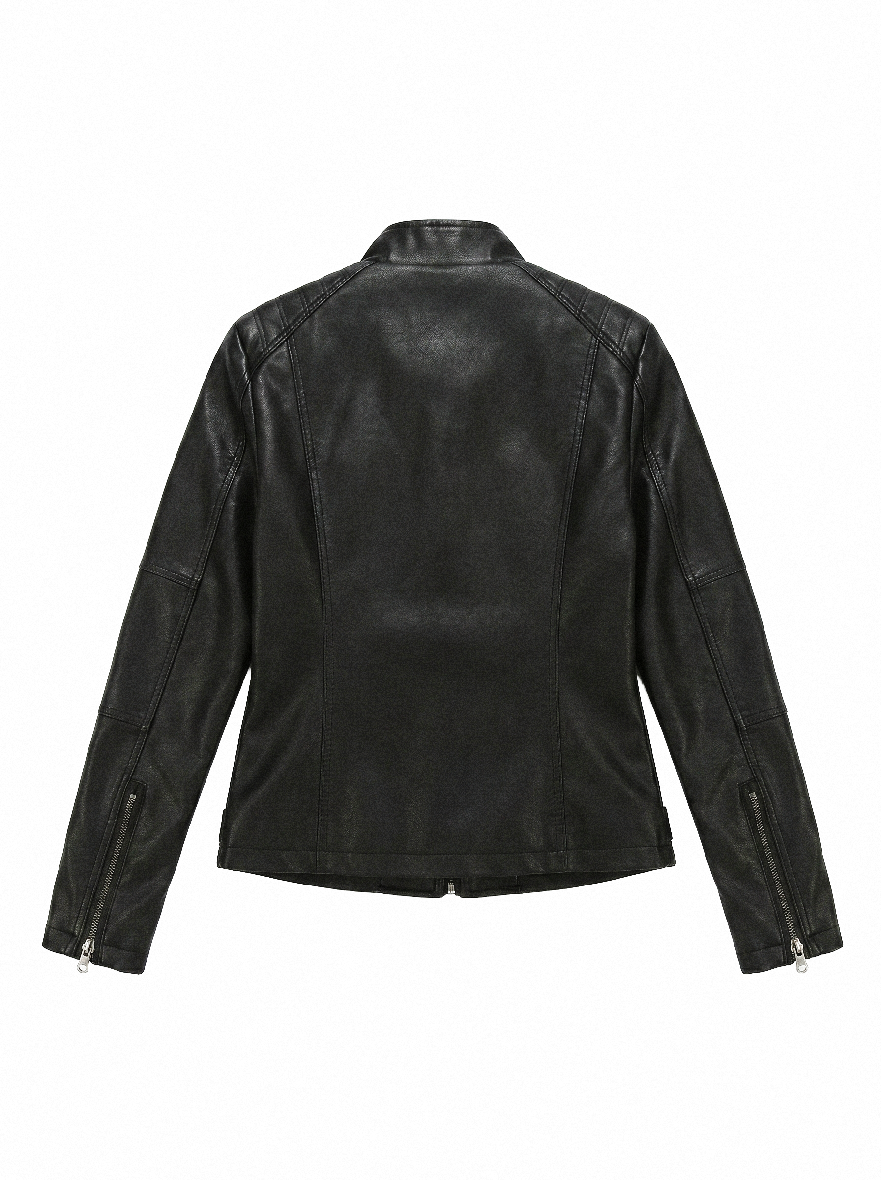 Ribbed Shoulder Slim Moto Jacket - detail view