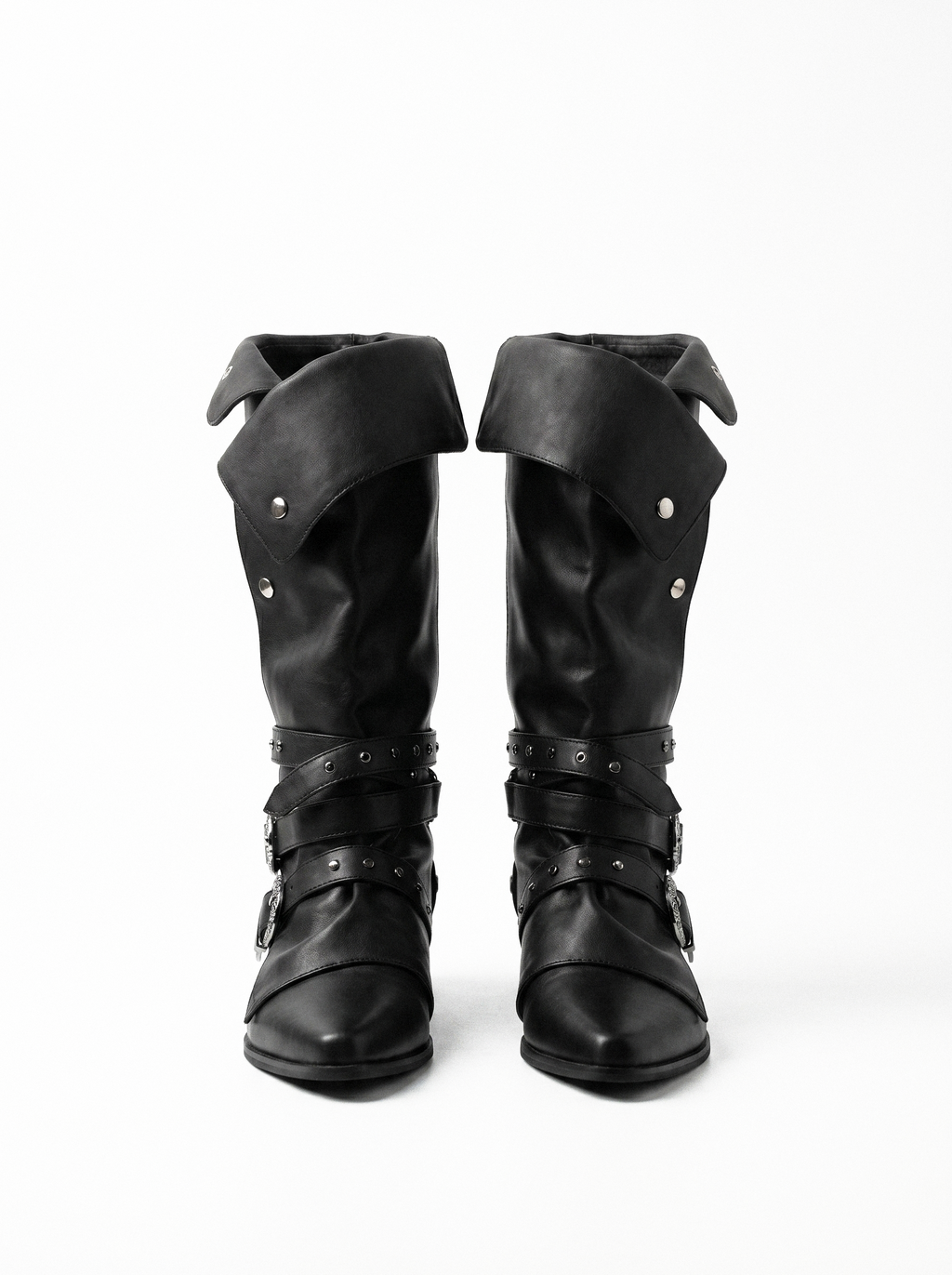 Buckle Strap Foldover Knight Boots - back view