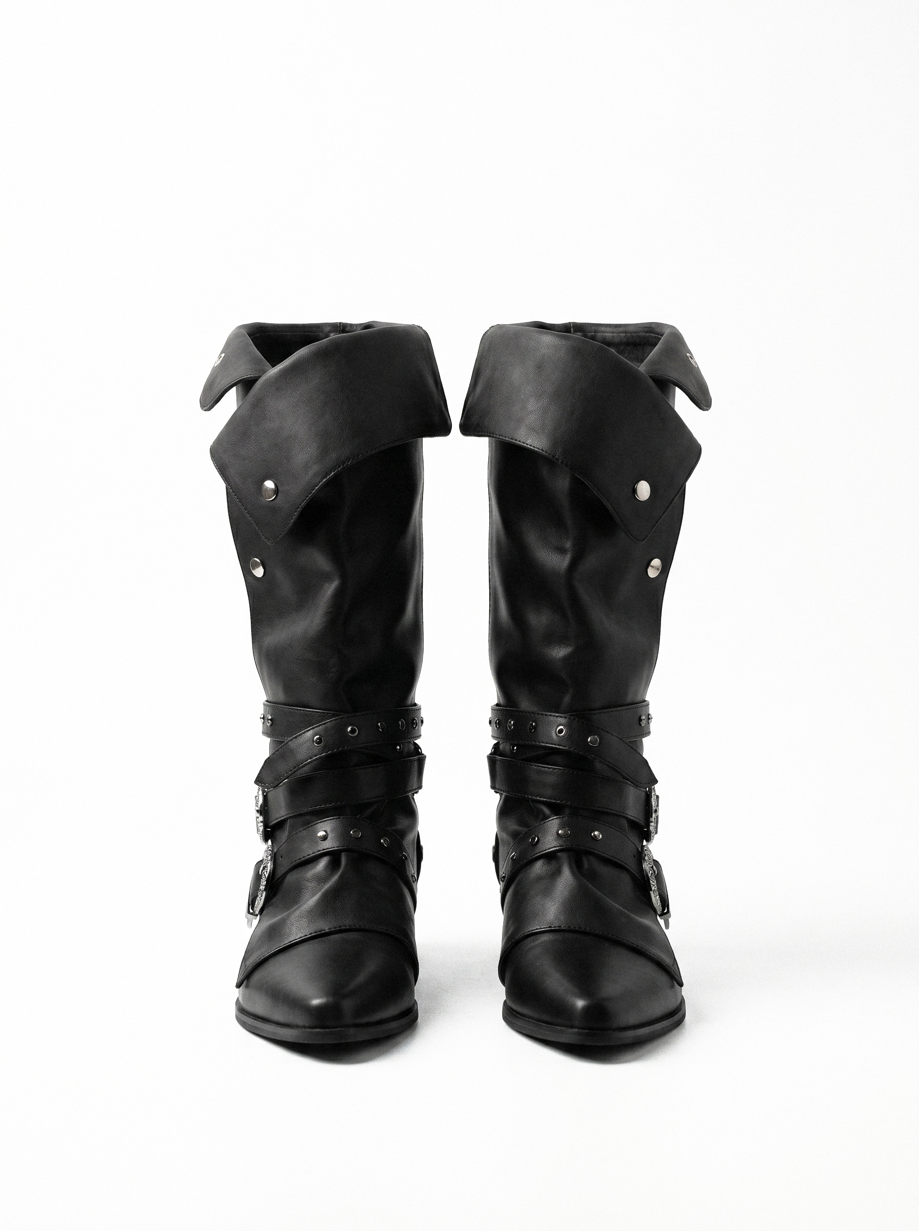 Buckle Strap Foldover Knight Boots - back view