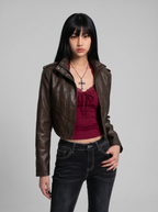 Sepia Cropped Corset Moto Jacket - front view