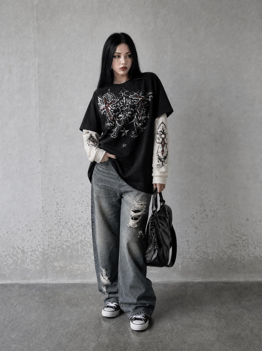 GOTHIC CROSS LAYERED LONGSLEEVE