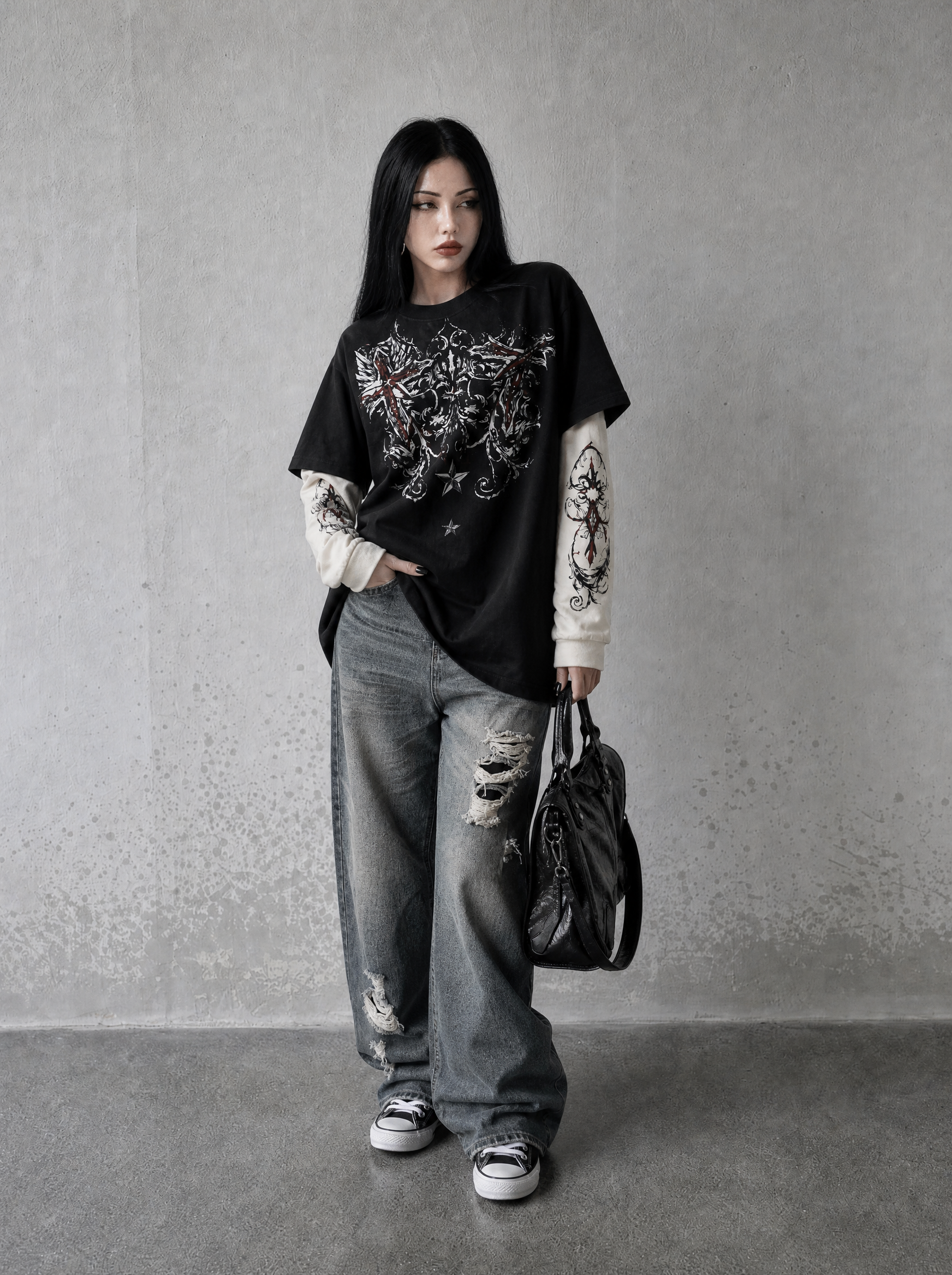 GOTHIC CROSS LAYERED LONGSLEEVE