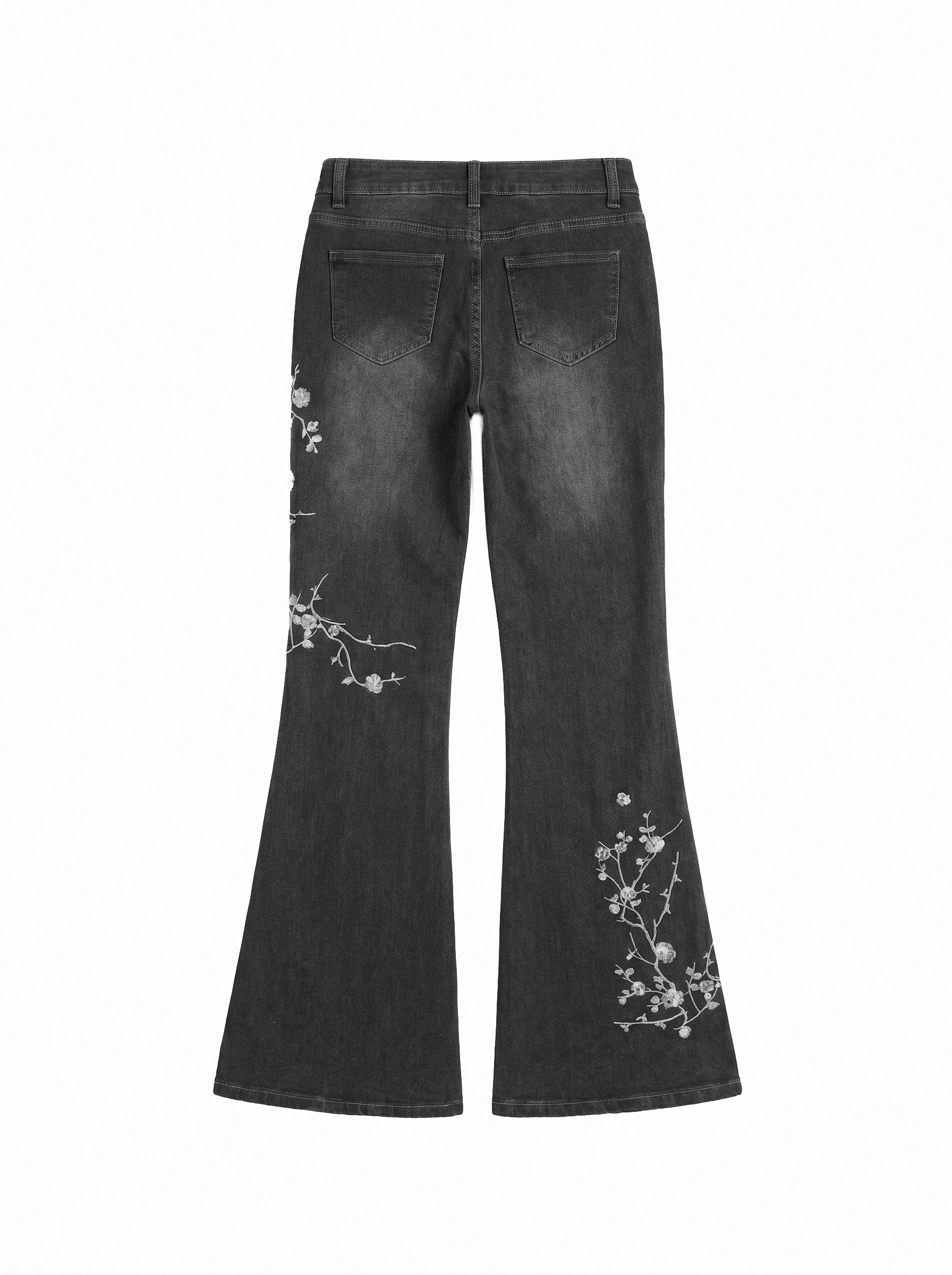 Cherry Blossom Embroidered Flare Jeans