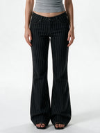 Black pinstripe low rise bootcut trousers