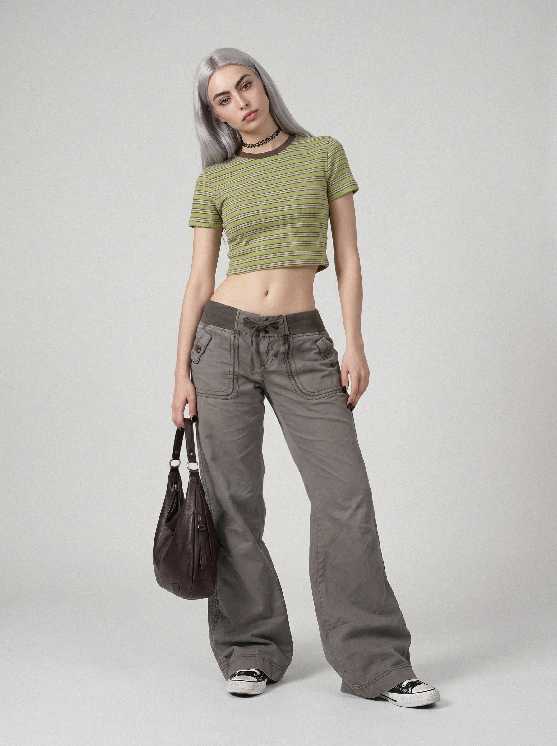 Drawstring Waist Flare Cargo Pants
