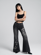 Cherry Blossom Embroidered Flare Jeans - detail view