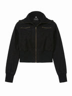 Funnel Neck Cropped Bomber Jacket