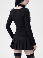 LACE-UP RUFFLE TRIM TOP