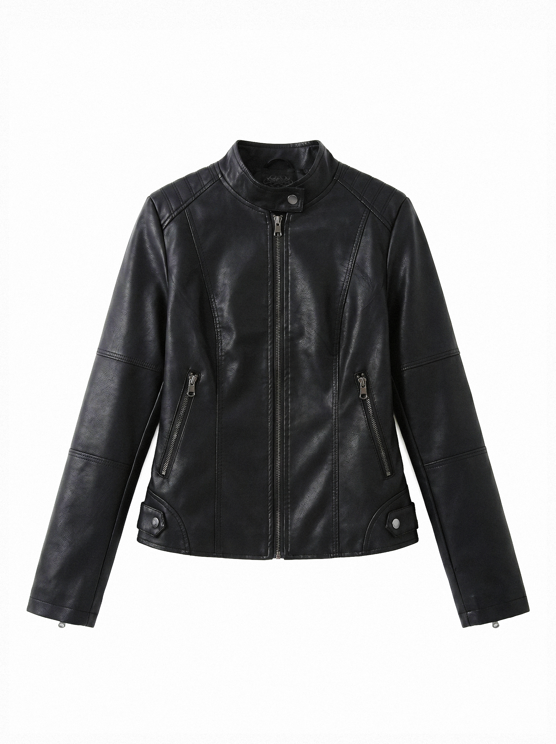 Ribbed Shoulder Slim Moto Jacket - main photo