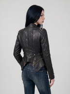 Pyramid Stud Asymmetric Moto Jacket - back view