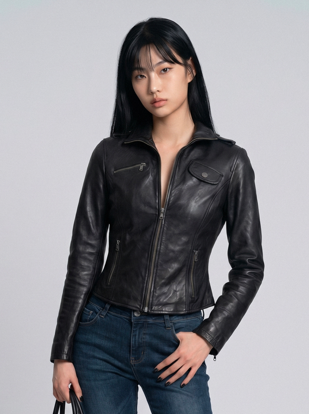Epaulette Slim Moto Jacket - front view