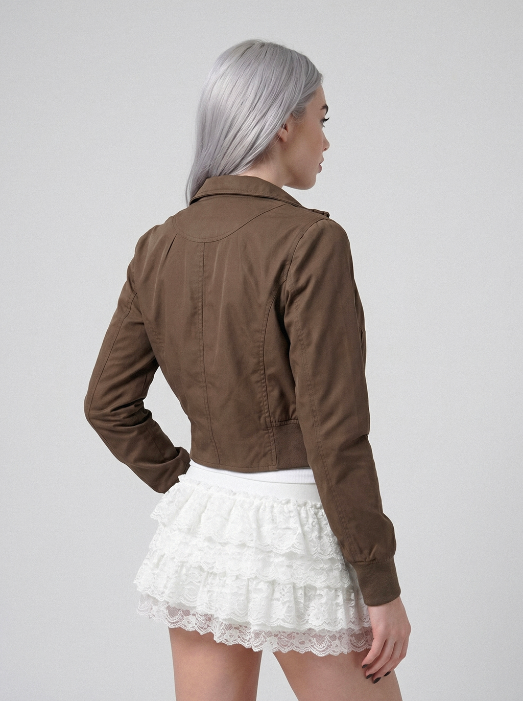 Cocoa Cropped Utility Bomber - side view