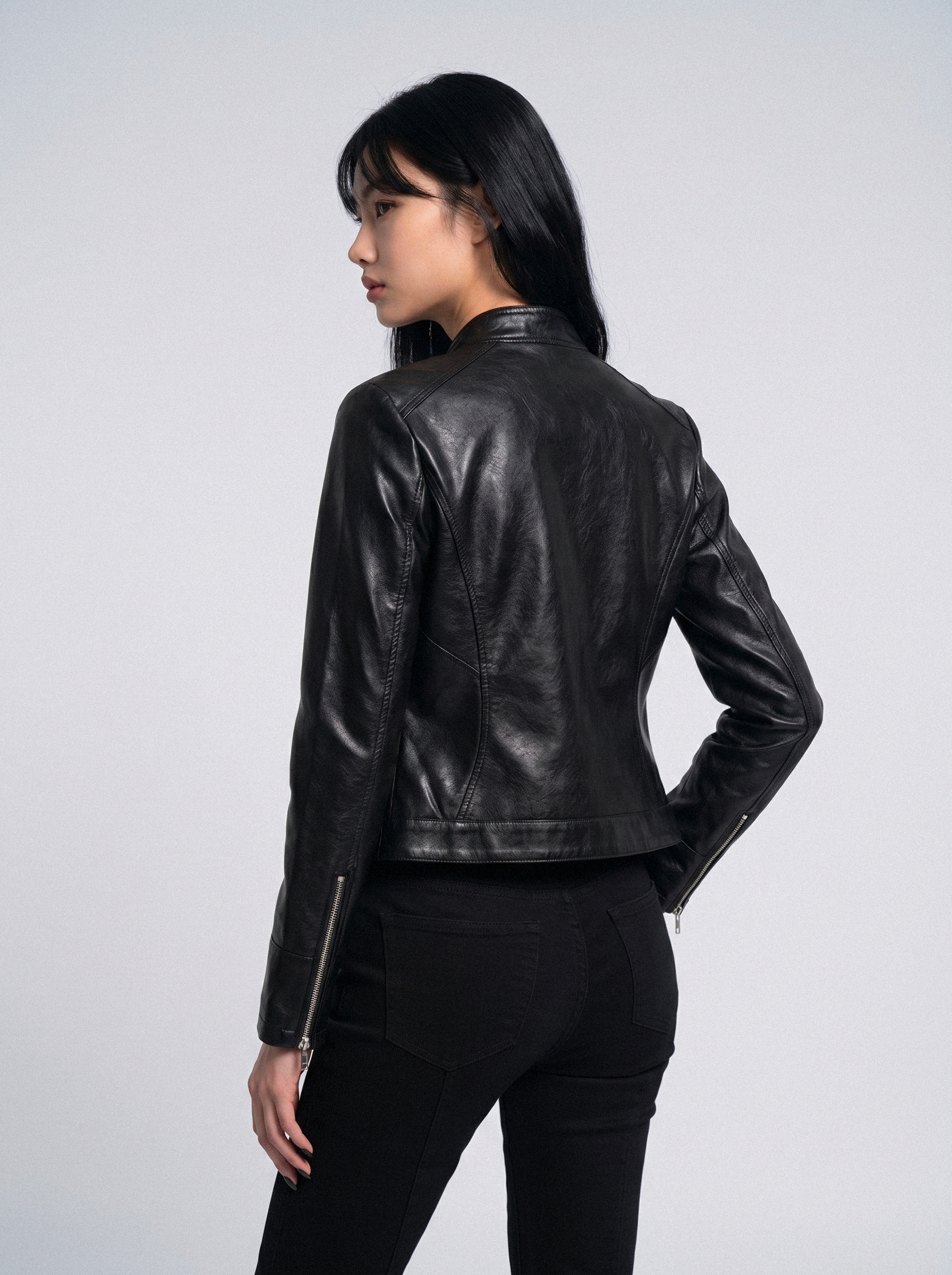 Belted Hem Slim Moto Jacket - back view