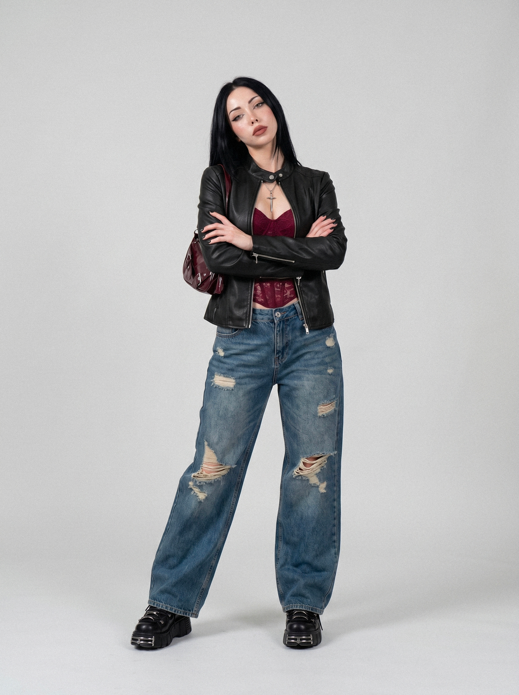 Ribbed Shoulder Slim Moto Jacket - side view