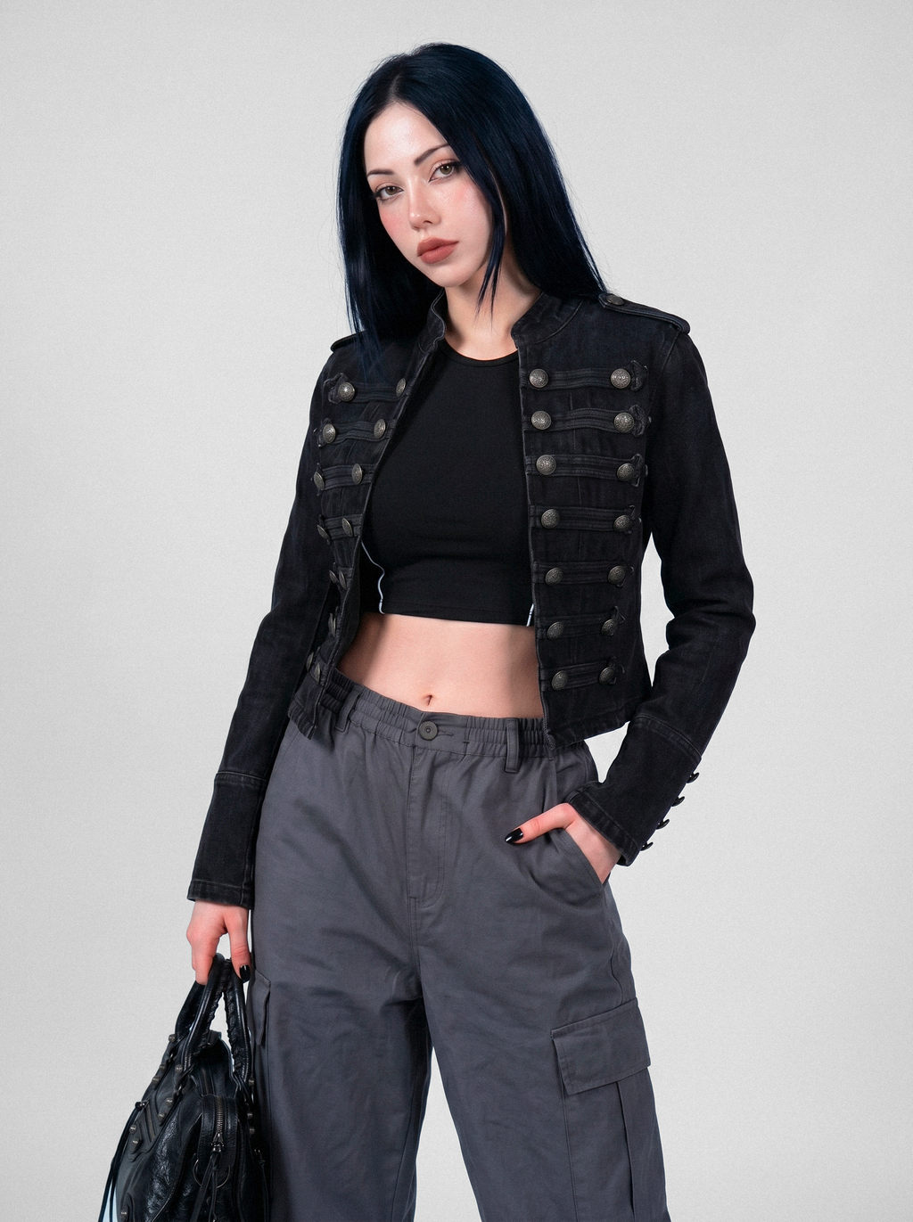 Regimental Cropped Denim Jacket - front view