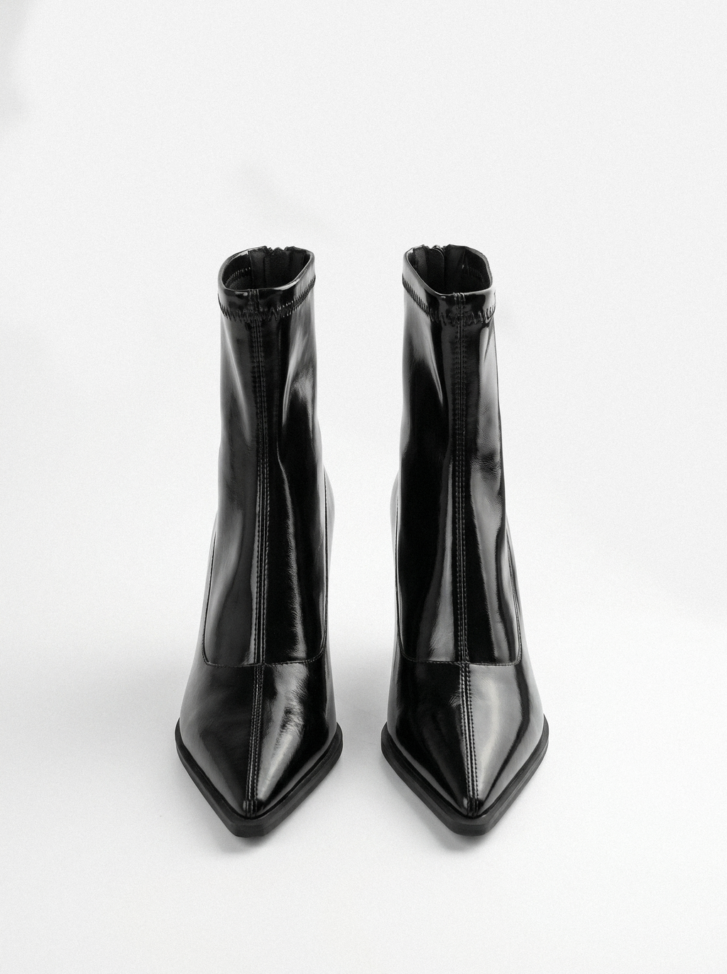Patent Pointed Stiletto Ankle Boots - detail view