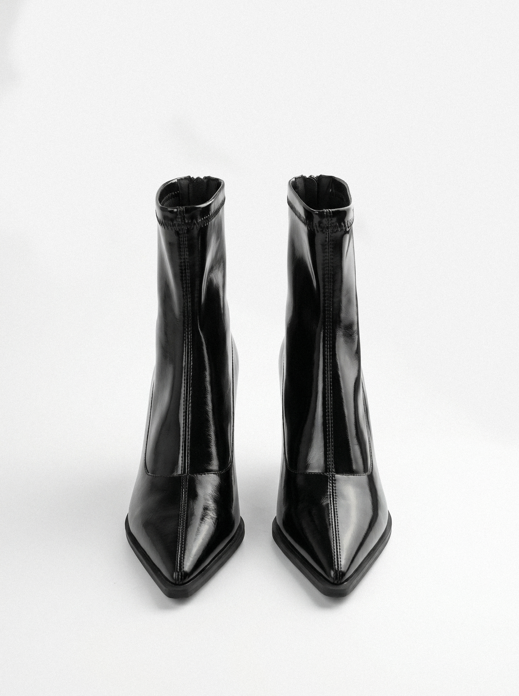 Patent Pointed Stiletto Ankle Boots - detail view