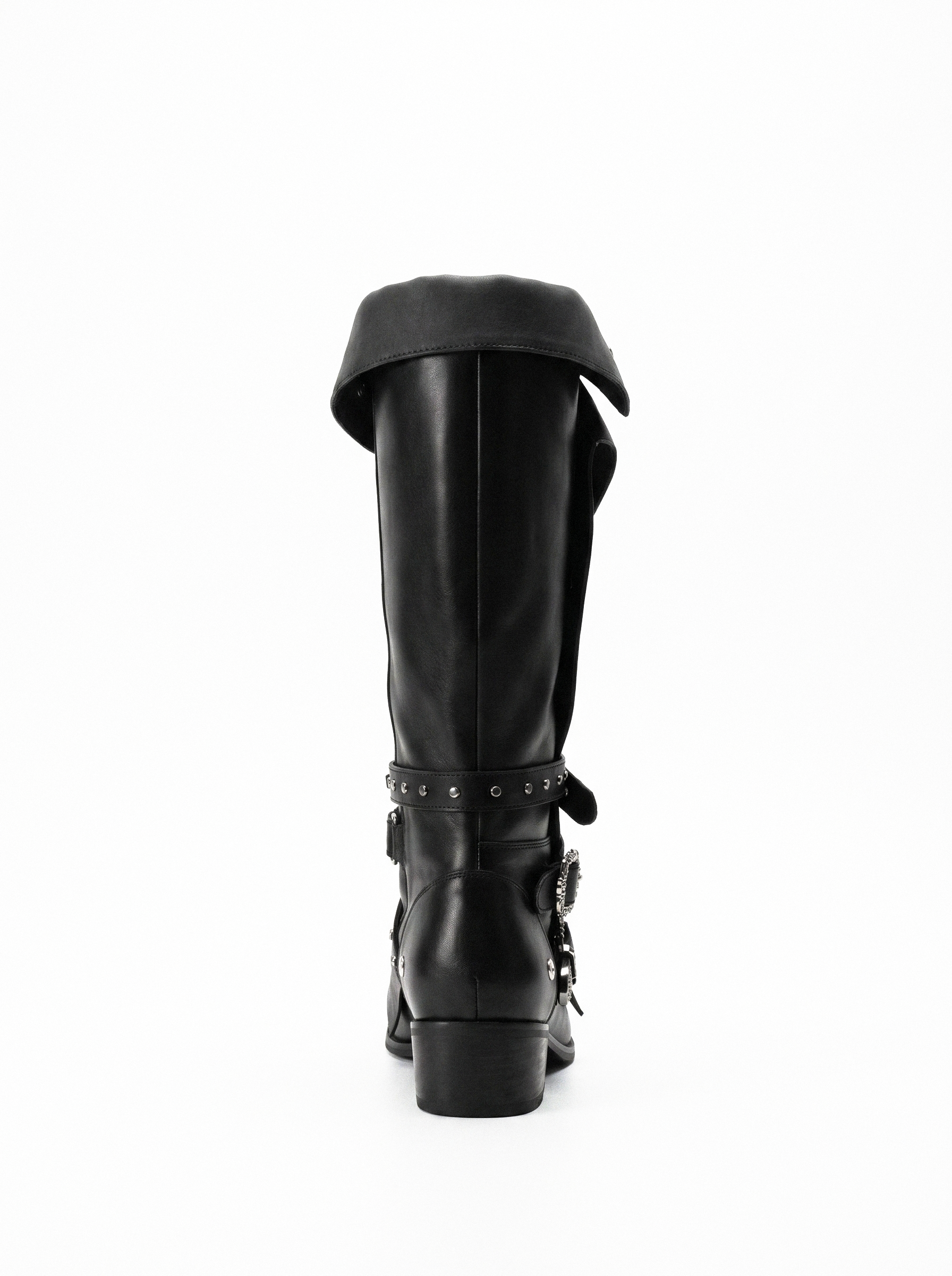 Buckle Strap Foldover Knight Boots - side view