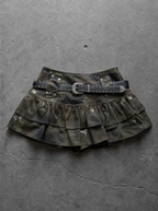 CAMO BELTED TIERED MINI SKIRT