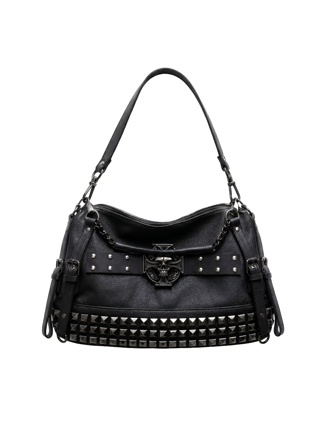 SKULL CROSS STUDDED HOBO