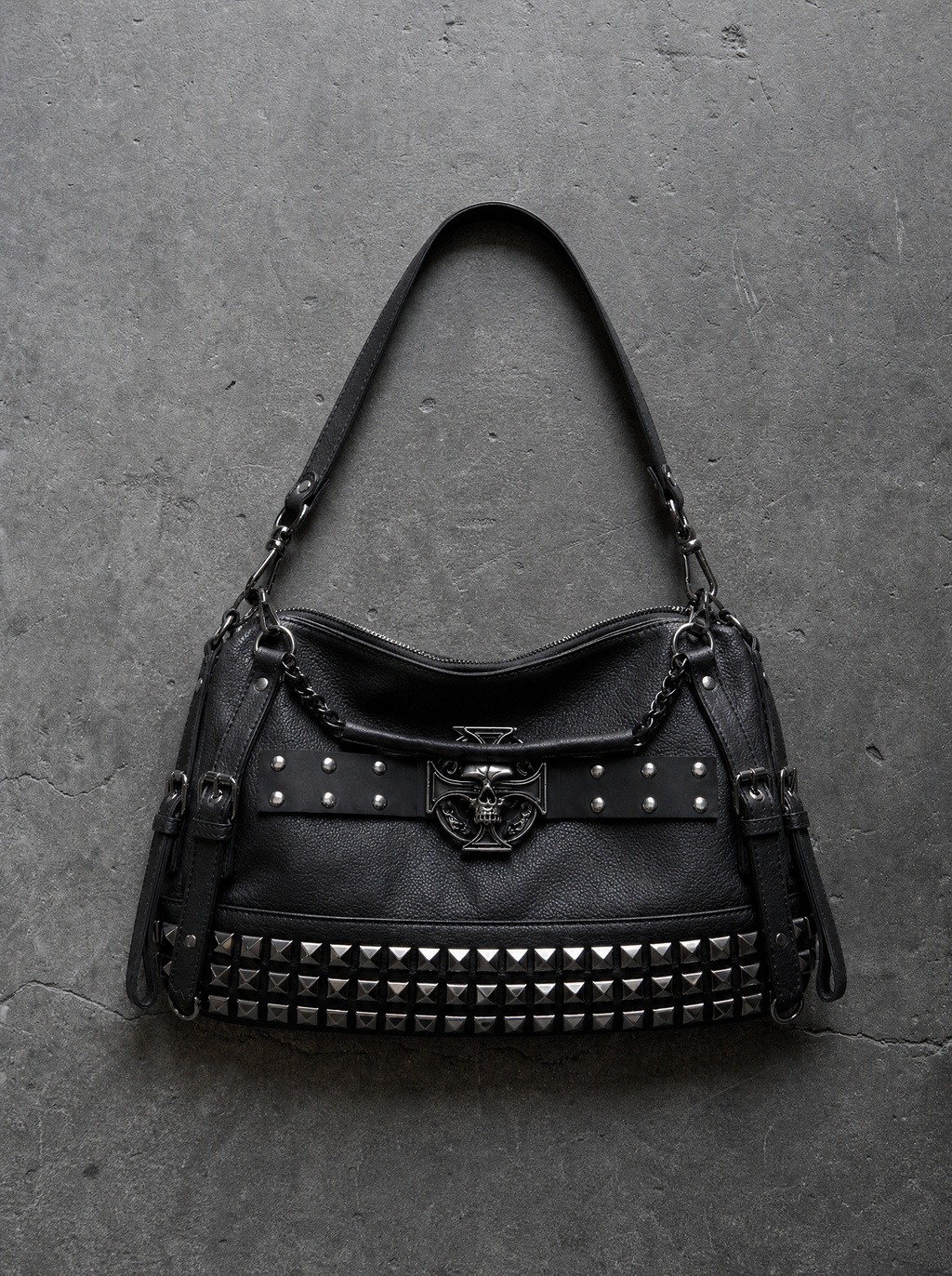 SKULL CROSS STUDDED HOBO
