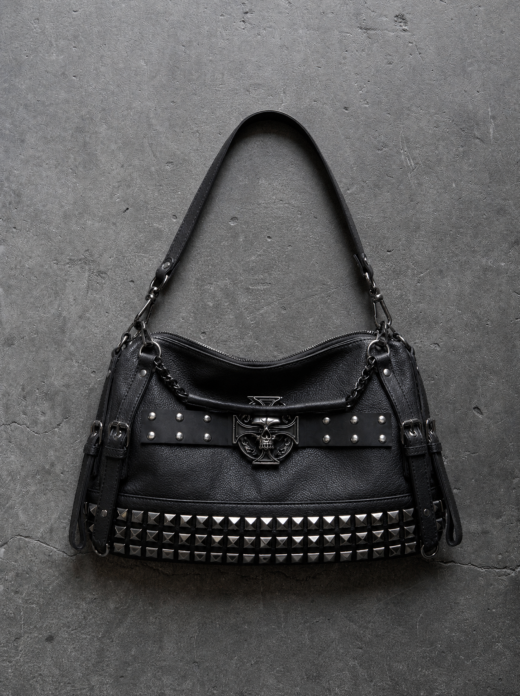 SKULL CROSS STUDDED HOBO