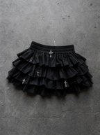 CROSS CHARM TIERED MINI SKIRT