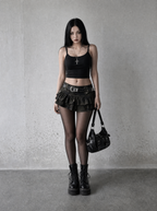 CAMO BELTED TIERED MINI SKIRT
