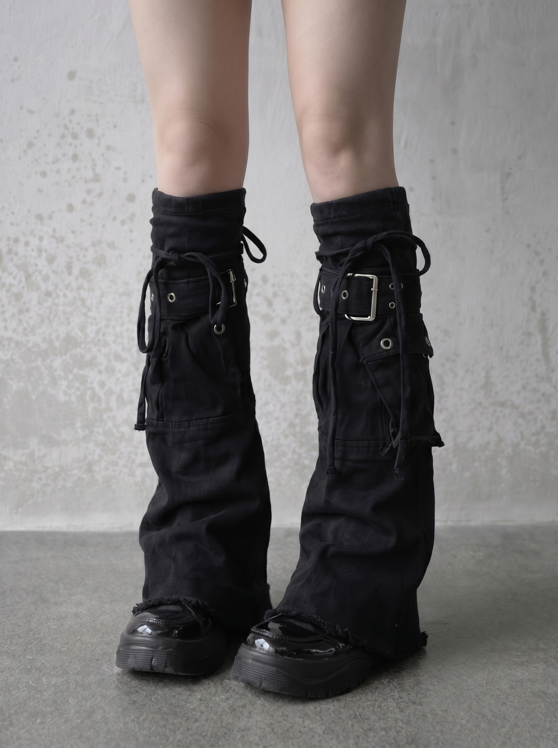 BUCKLED DENIM FLARE LEG WARMERS