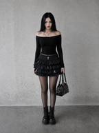 CROSS CHARM TIERED MINI SKIRT