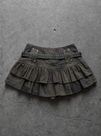CAMO BELTED TIERED MINI SKIRT