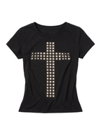 V2 STUDDED CROSS SHORT SLEEVE TOP